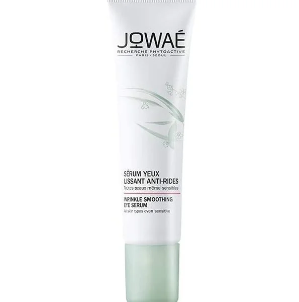 Tube blanc Jowaé Sérum Yeux Lissant Anti-rides 15 ml, bouchon vert