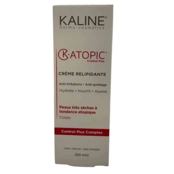 Étui blanc et rouge Kaline K-Atopic Control Plus crème relipidante 200 ml