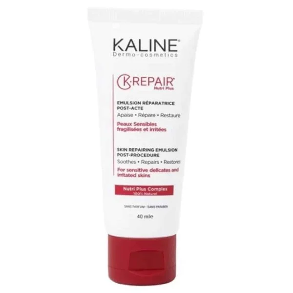 Tube blanc et rouge Kaline K-Repair émulsion réparatrice post-acte 40 ml