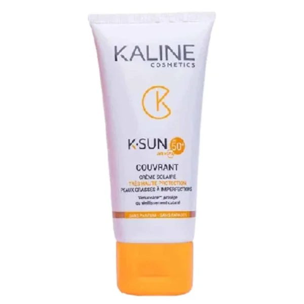 Tube blanc et orange Kaline K-Sun Couvrant crème solaire SPF50+