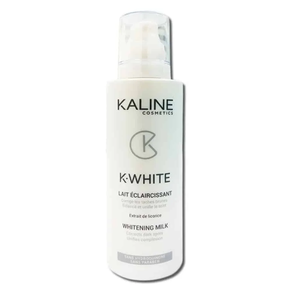 kaline-k-white-lait-eclaircissant-200ml.jpg Flacon pompe blanc Kaline K-White lait éclaircissant 200 ml