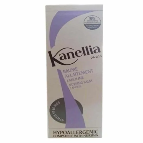 Étui violet et blanc Kanellia Paris baume allaitement lanoline 30 ml