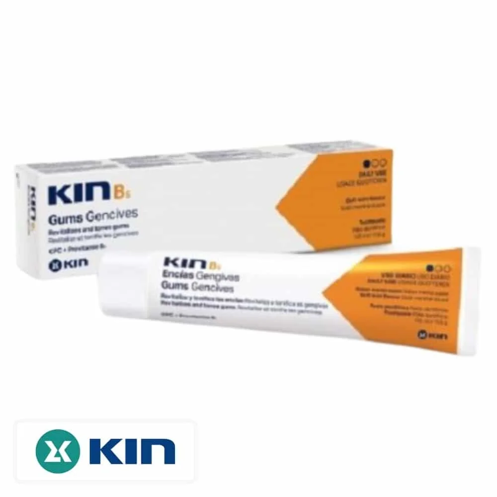 kin-b5-dentifrice-gencives-usage-quotidien-125ml.jpg Tube et étui blanc et orange du dentifrice KIN B5 gencives usage quotidien