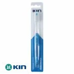 Brosse à dents KIN medium blanche et bleue sous blister transparent