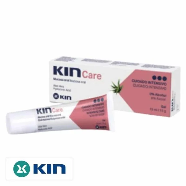 Tube et étui rose et blanc du gel KIN Care muqueuse orale
