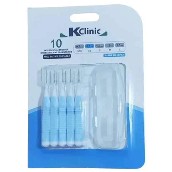 Blister KClinic de dix brossettes interdentaires bleues avec boîtier transparent