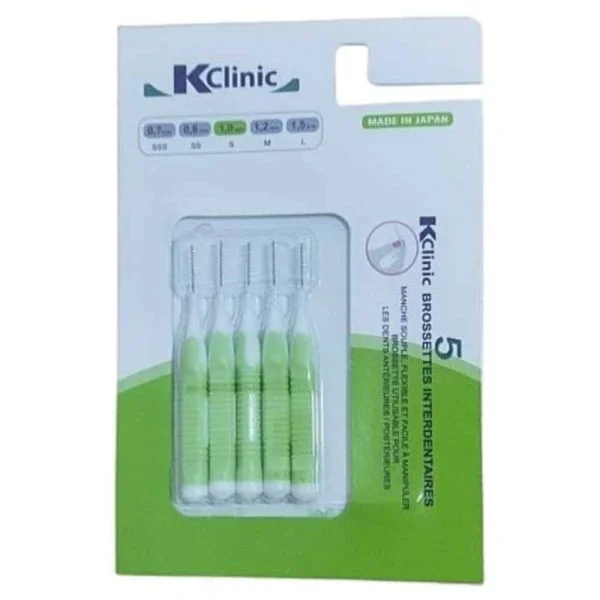 Blister vert KClinic de cinq brossettes interdentaires 1,0 mm