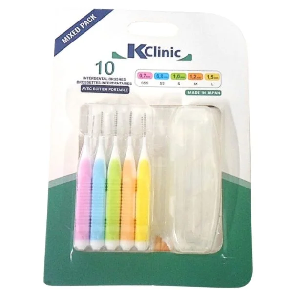 Blister vert KClinic pack mixte de brossettes interdentaires colorées avec boîtier