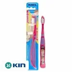 Brosse à dents KIN Junior rose et violette sous blister illustré coloré