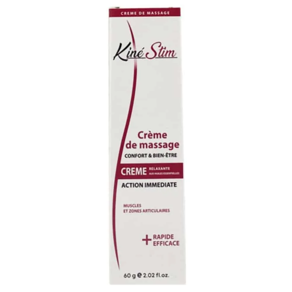 kinestim-creme-de-massage-confort-60g.jpg Tube blanc et bordeaux Kinéstim crème de massage Confort 60 g