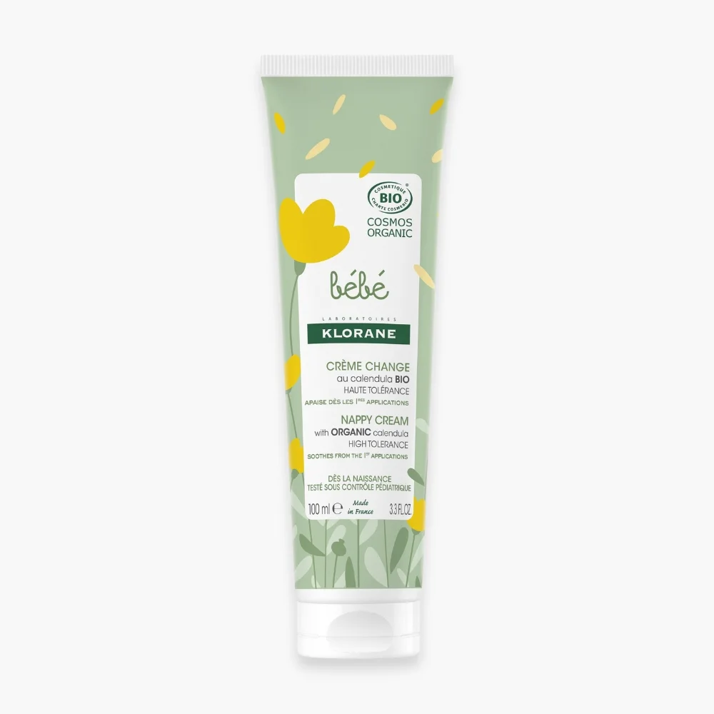 klorane-bebe-creme-de-change-bio-100ml.jpg Tube vert Klorane Bébé crème de change calendula bio 100 ml fleurs jaunes