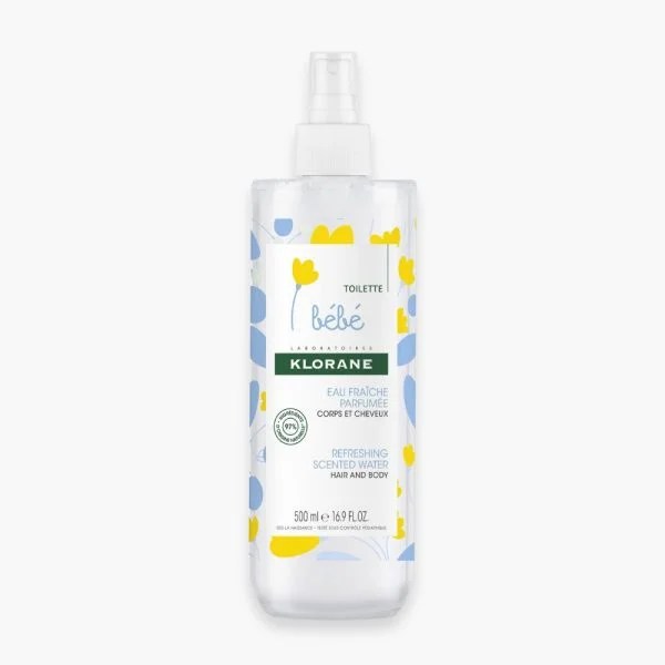 Flacon vaporisateur Klorane Bébé eau fraîche parfumée 500 ml motifs fleuris