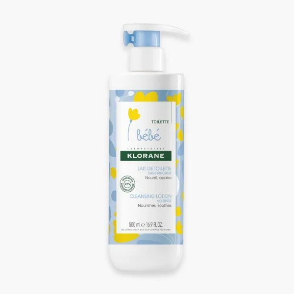 Flacon pompe blanc Klorane Bébé lait de toilette sans rinçage 500 ml