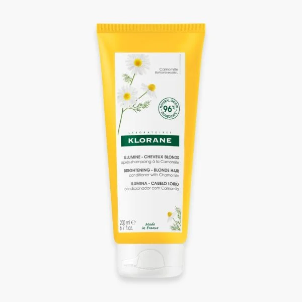 Tube jaune Klorane après-shampoing à la Camomille cheveux blonds 200 ml
