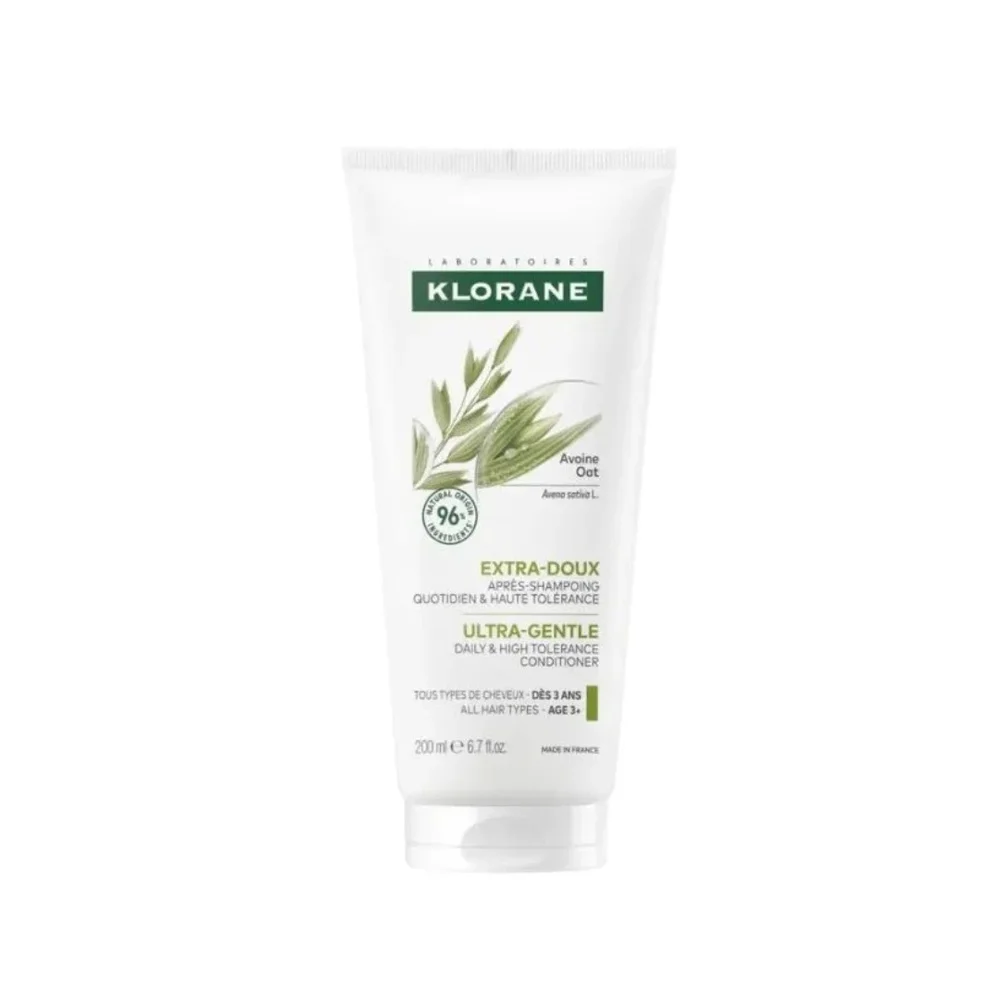 klorane-extra-doux-apres-shampoing-200ml.jpg Tube blanc Klorane après-shampoing Extra-Doux à l'Avoine 200 ml