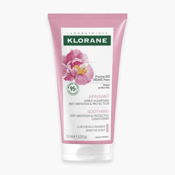 Tube rose Klorane après-shampoing apaisant à la Pivoine BIO 150 ml