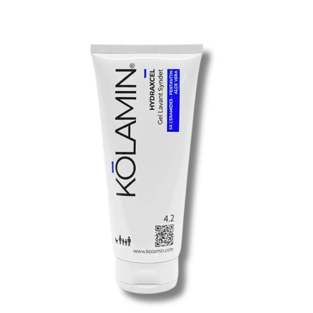 kolamin-hydraxcel-gel-lavant-syndet-200ml.jpg Tube blanc et bleu Kolamin Hydraxcel gel lavant syndet 200 ml