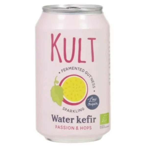 Canette rose Kult kéfir d'eau gazeuse passion et houblon bio 330 ml