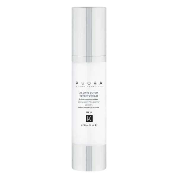 Flacon pompe blanc Kuora crème effet Botox 28 jours SPF10
