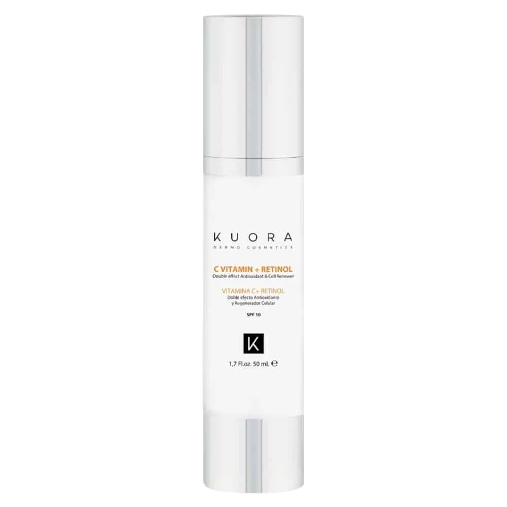 kuora-facial-line-vitamine-c-et-retinol-antioxydant-et-regenerant-50ml.jpg Flacon pompe blanc Kuora vitamine C et rétinol antioxydant 50 ml