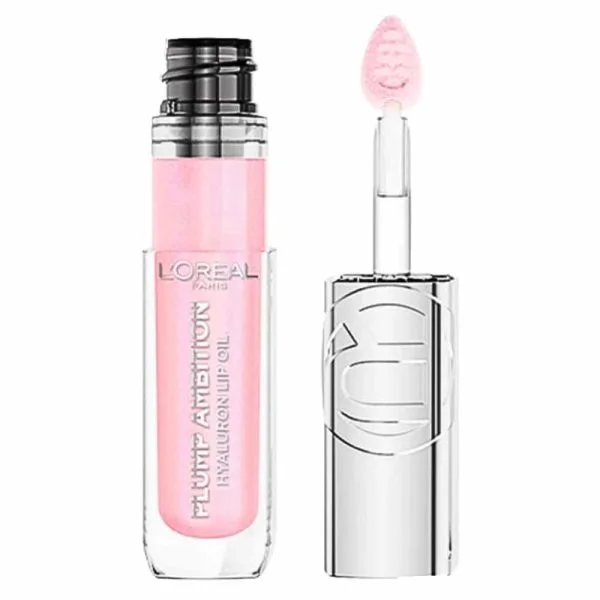 Tube et embout applicateur du lip oil L'Oréal Paris teinte rose pâle presque transparente