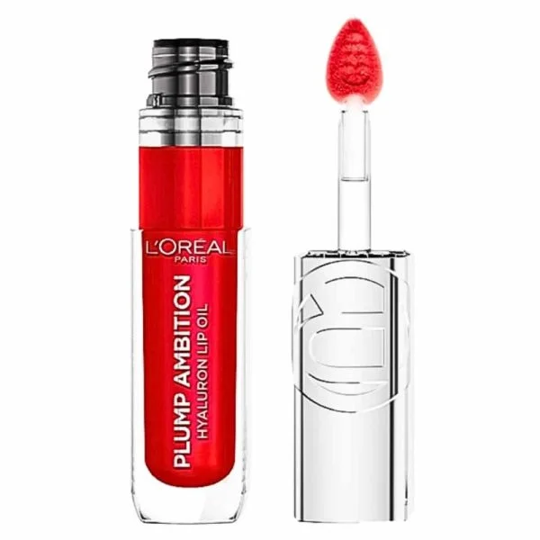 Tube et embout applicateur du lip oil L'Oréal Paris teinte rouge vif