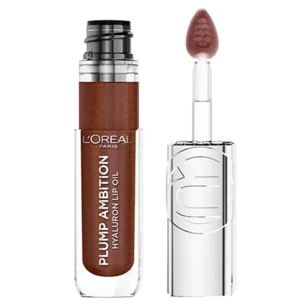 Tube et embout applicateur du lip oil L'Oréal Paris teinte brun scintillant