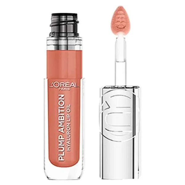 Tube et embout applicateur du lip oil L'Oréal Paris teinte rose nude pêche