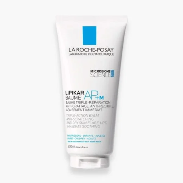 Tube blanc La Roche-Posay Lipikar Baume AP+M 200 ml sur fond clair