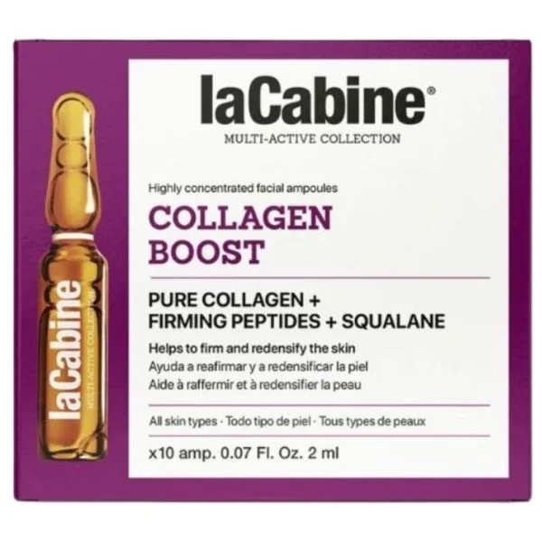 Coffret violet laCabine Collagen Boost avec dix ampoules de 2 ml