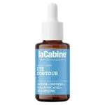 Flacon ambré laCabine Eye Contour sérum 30 ml, étiquette bleue et compte-gouttes