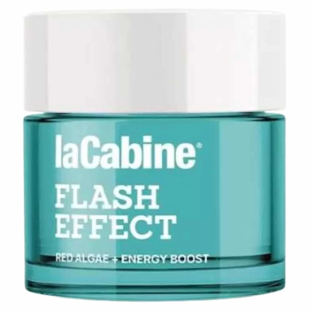 lacabine-flash-effect-gel-50ml.jpg Pot turquoise laCabine Flash Effect à couvercle blanc, gel visage