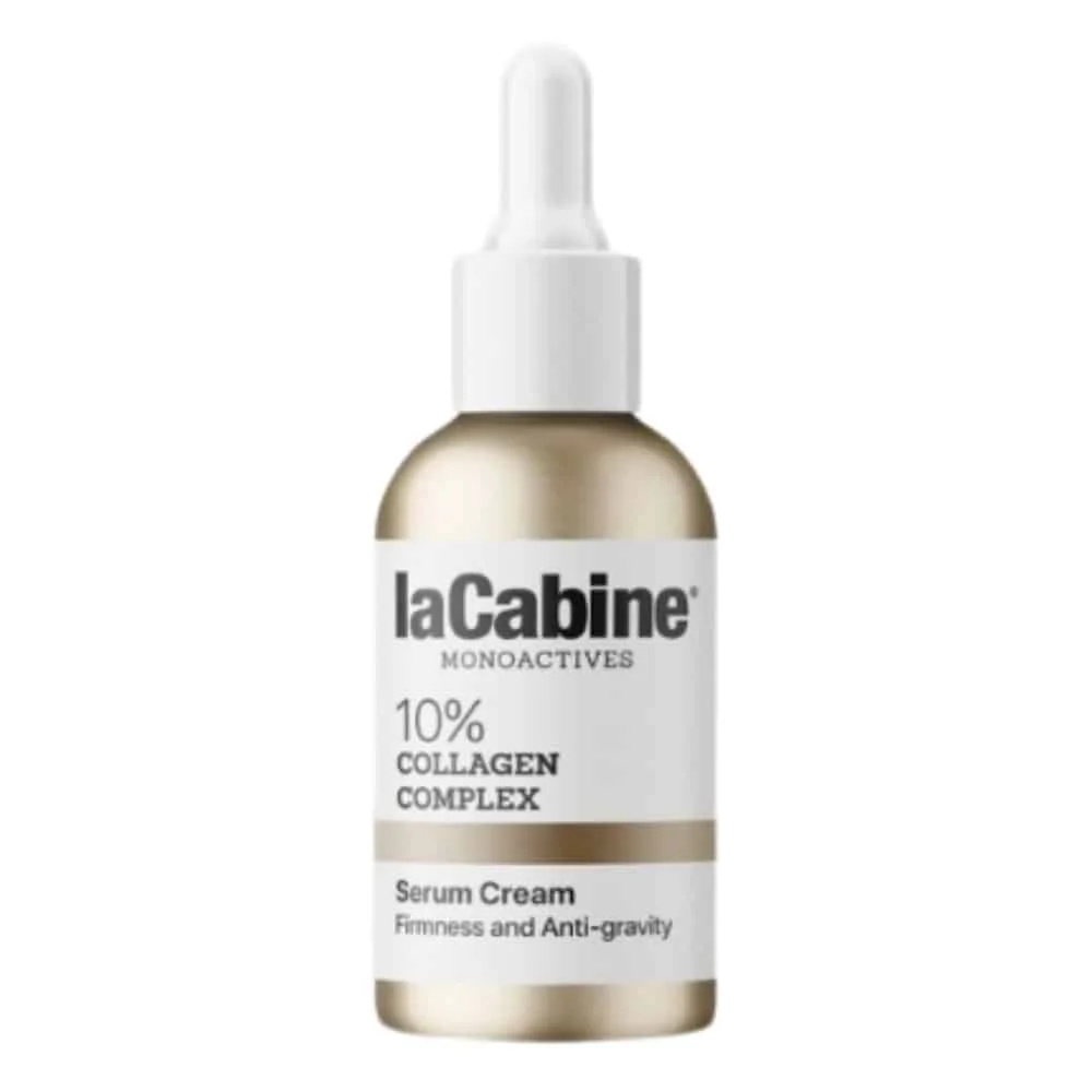 lacabine-monoactive-10-collagen-complex-serum-30ml.jpg Flacon doré laCabine Monoactives 10 % Collagen Complex sérum crème, compte-gouttes