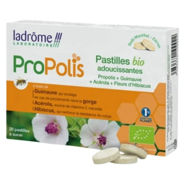 Ladrôme Propolis Adoucissant Guimauve, Acérola Et Fleurs D’hibiscus Bio 20 Pastilles