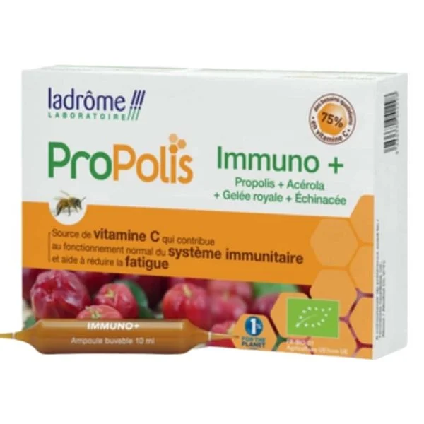 Ladrôme Propolis Immuno+ Acérola, Gelée Royale Et Echinacée Ampoules Bio 20u