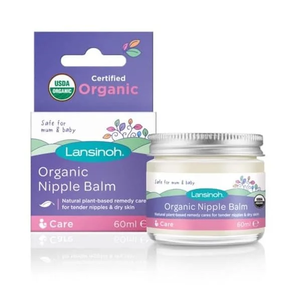 Pot blanc Lansinoh Baume Mamelons Bio avec étui violet et rose