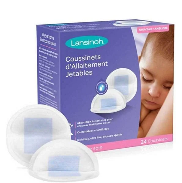 Boîte violette Lansinoh Coussinets d'Allaitement Jetables avec deux coussinets ronds devant