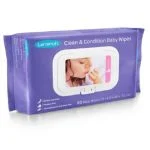 Paquet violet de lingettes Lansinoh pour bébé avec photo d'un enfant