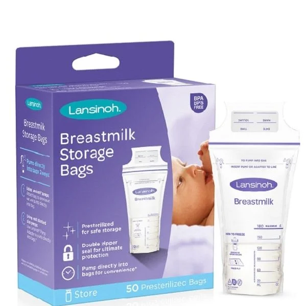Boîte et sachet Lansinoh de 50 sachets de conservation du lait maternel