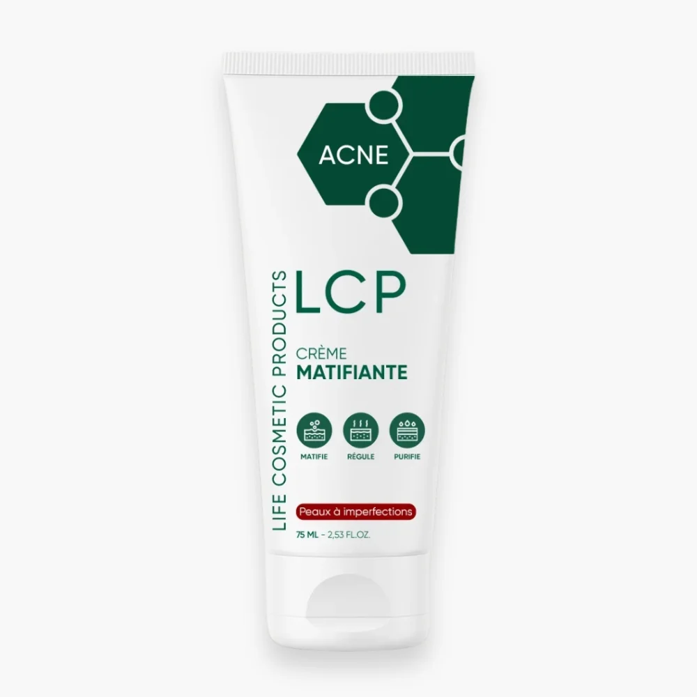 lcp-acne-creme-matifiante-75ml.jpg Tube vert LCP Acné crème matifiante pour peaux à imperfections 75 ml