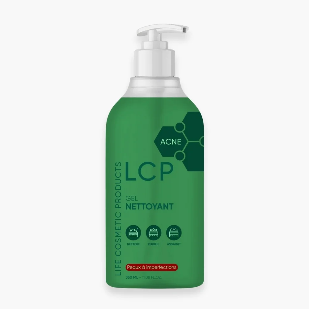 lcp-acne-gel-nettoyant-350ml.jpg Flacon pompe vert LCP Acné gel nettoyant peaux à imperfections 350 ml