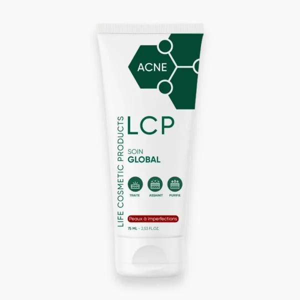 Tube blanc et vert LCP Acné soin global peaux à imperfections 75 ml