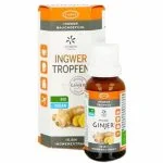 Flacon ambré et boîte orange Ginjer gouttes Forte bio extrait de gingembre 20 ml