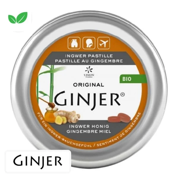 Boîte métallique orange Ginjer pastilles gingembre et miel Lemon Pharma 40 g