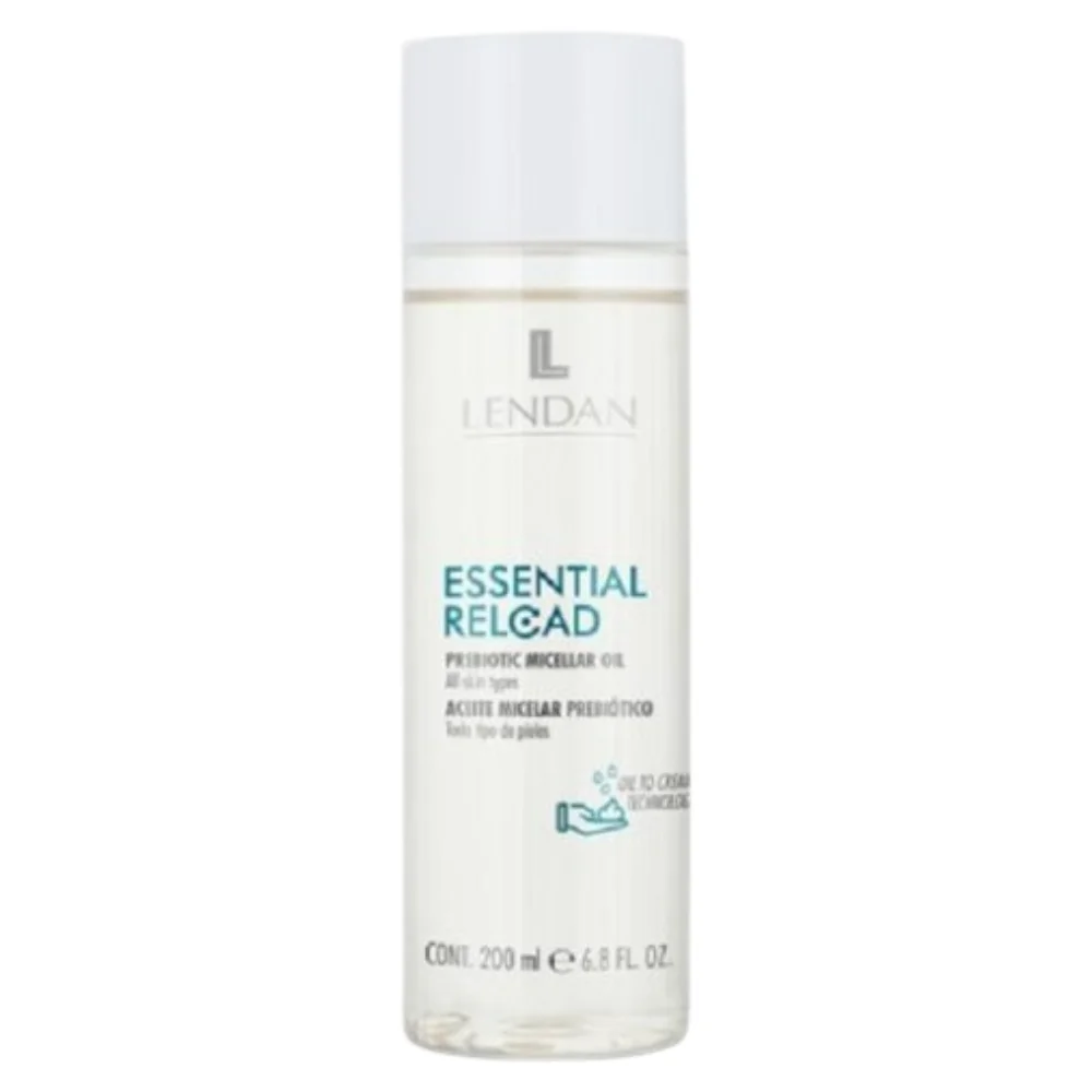 lendan-essential-reload-huile-micellaire-prebiotique-200ml.jpg Flacon pompe transparent d'huile micellaire prébiotique Essential Reload Lendan 200ml