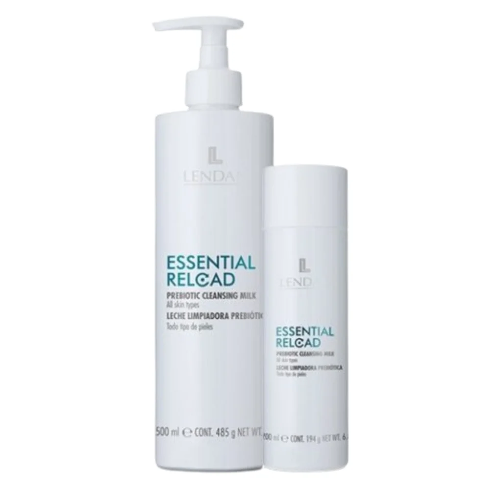 lendan-essential-reload-lait-nettoyant-prebiotique-500ml.jpg Flacon pompe 500ml de lait nettoyant prébiotique Essential Reload Lendan, format familial