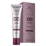 Tube et étui mauve de DD crème perfectrice SPF15 Infinitime Lendan Age Delay
