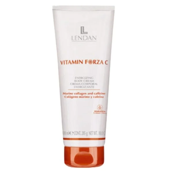 Tube blanc et orange de crème corporelle Vitamin Forza C Lendan, collagène marin caféine