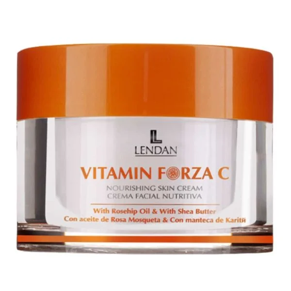 Pot blanc et couvercle orange de crème nourrissante Vitamin Forza C Lendan
