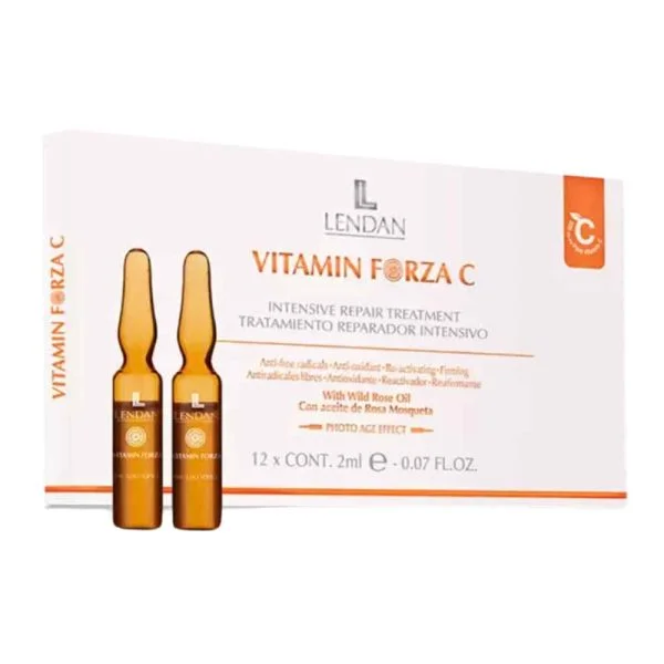 Boîte orange et deux ampoules en verre Vitamin Forza C Lendan, coffret de douze